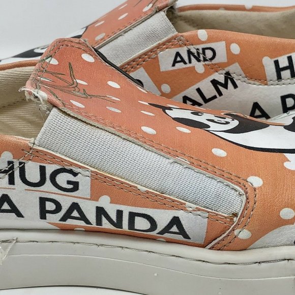 GOBY Girls Keep Calm Hug a Panda Slip On Shoes Flats Orange Size 35 Vegan - Picture 5 of 9